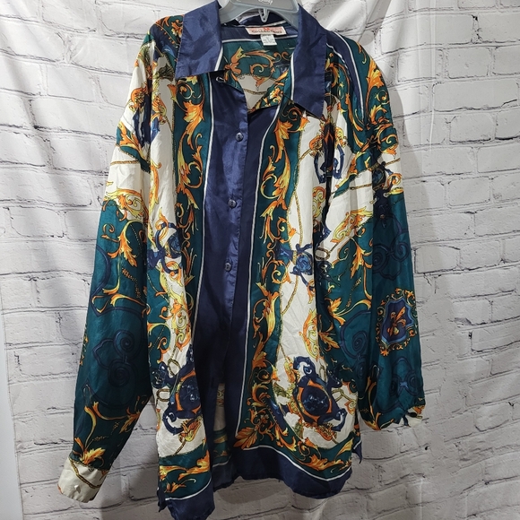 Vintage mixed print silk blouse in size L - Picture 1 of 5